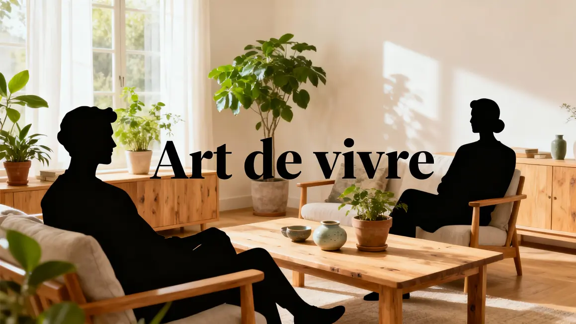 salon art de vivre avec bois, plantes et céramique