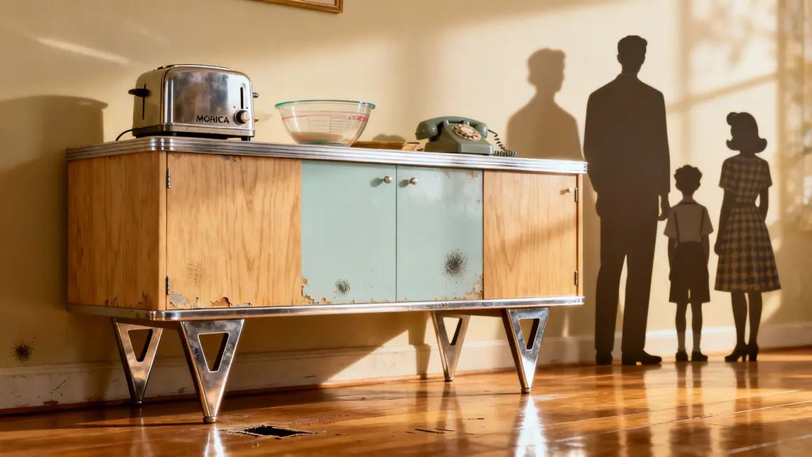 Buffet vintage années 50 pied compas pastel chromes deco