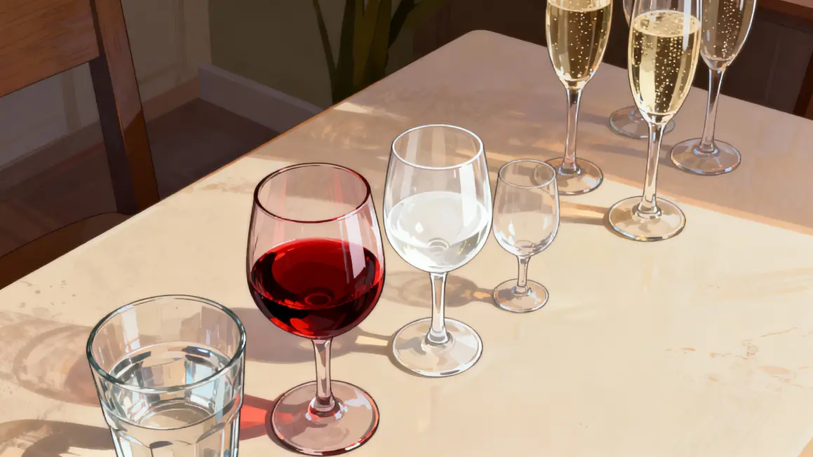 table vue dessus disposition verres a la francaise vin eau champagne