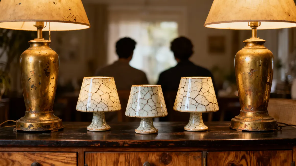 plusieurs lampes vintage sur buffet ambiance feutree