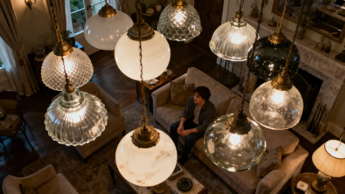 Plafonnier en verre vintage suspendu ambiance chaleureuse