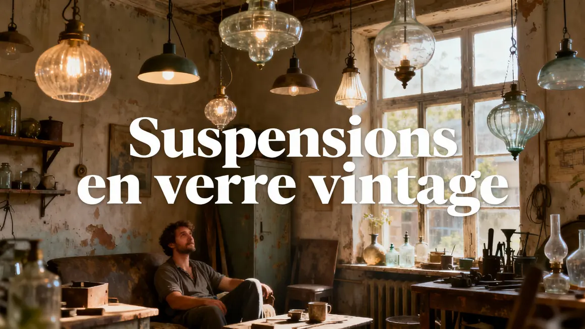 Suspensions en verre vintage lumineuses dans pièce rétro