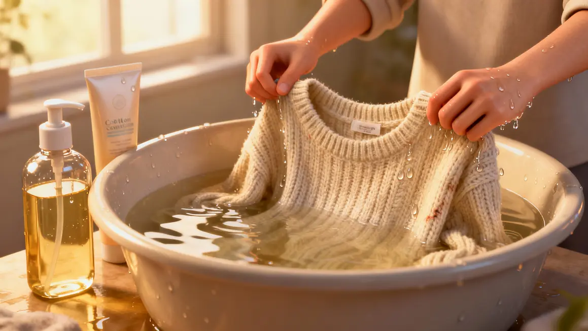 pull laine dans bassine eau tiède