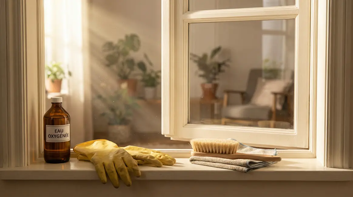 Fenêtre propre avec eau oxygénée, intérieur moderne
