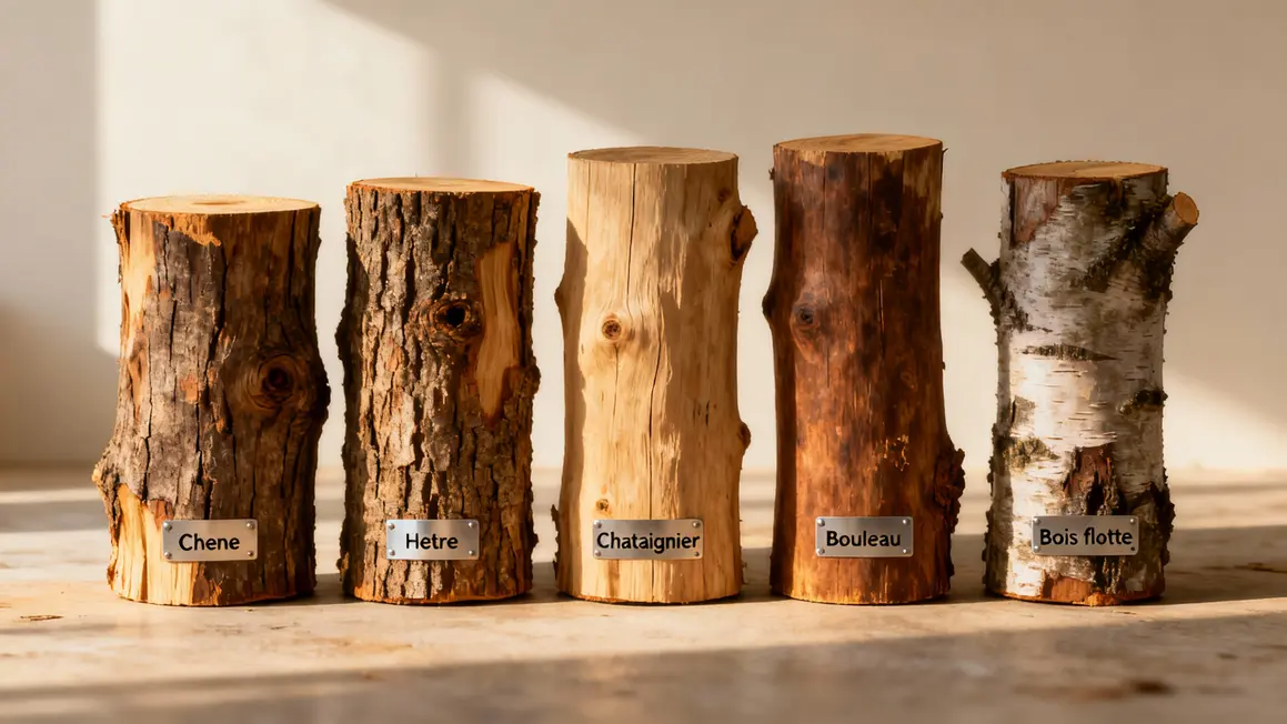 Rondins essences bois déco étiquetés