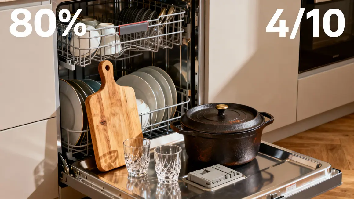 cuisine moderne lave vaisselle chiffres objets bois cristal fonte