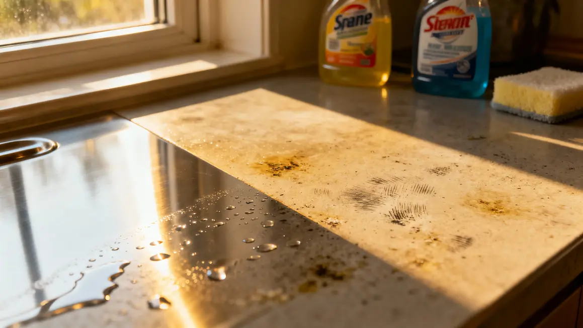 Comparaison inox terne et brillant avec traces de calcaire