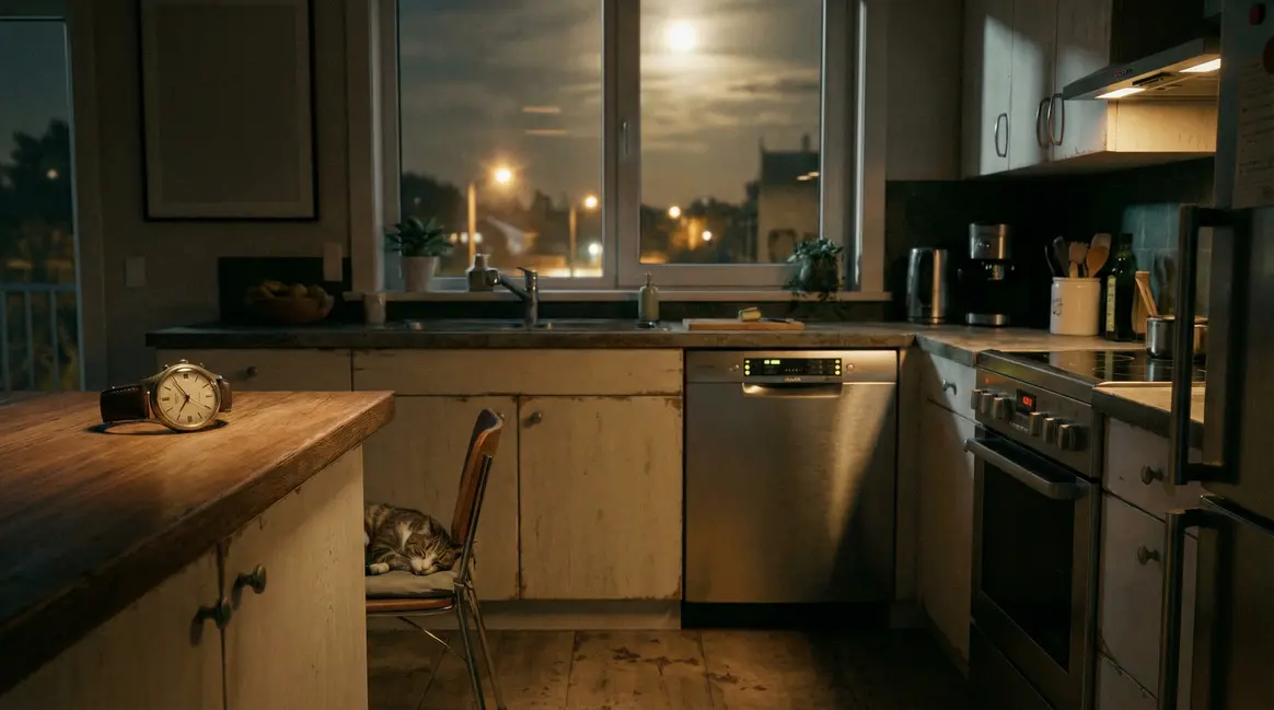 lave vaisselle en marche la nuit lumiere douce