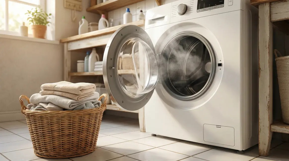 Photo machine à laver qui sent mauvais, vapeur, linge propre