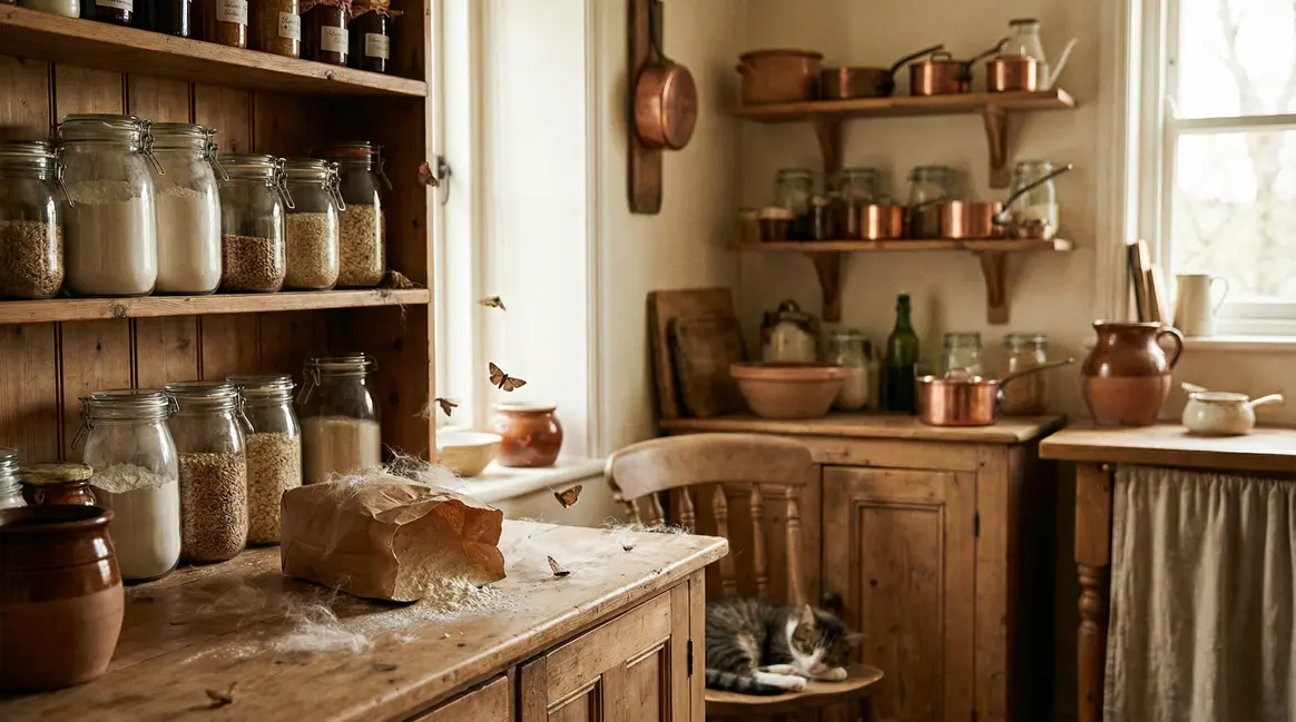 Papillon mites alimentaires et bocaux dans une cuisine