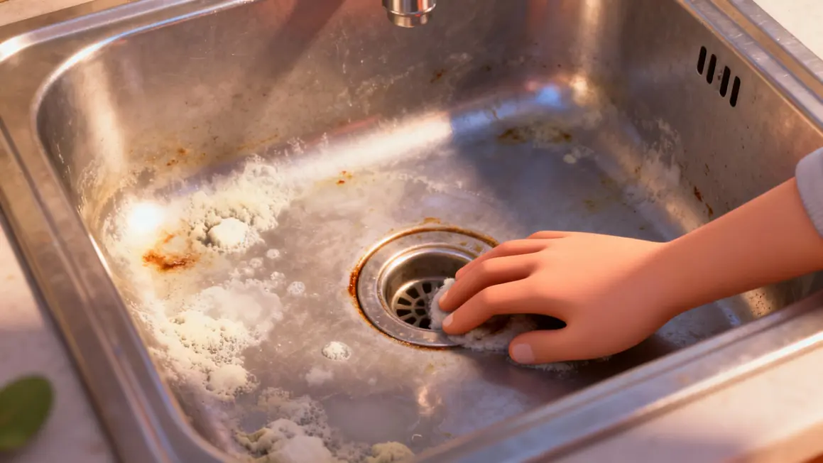 main nettoie evier inox traces calcaire