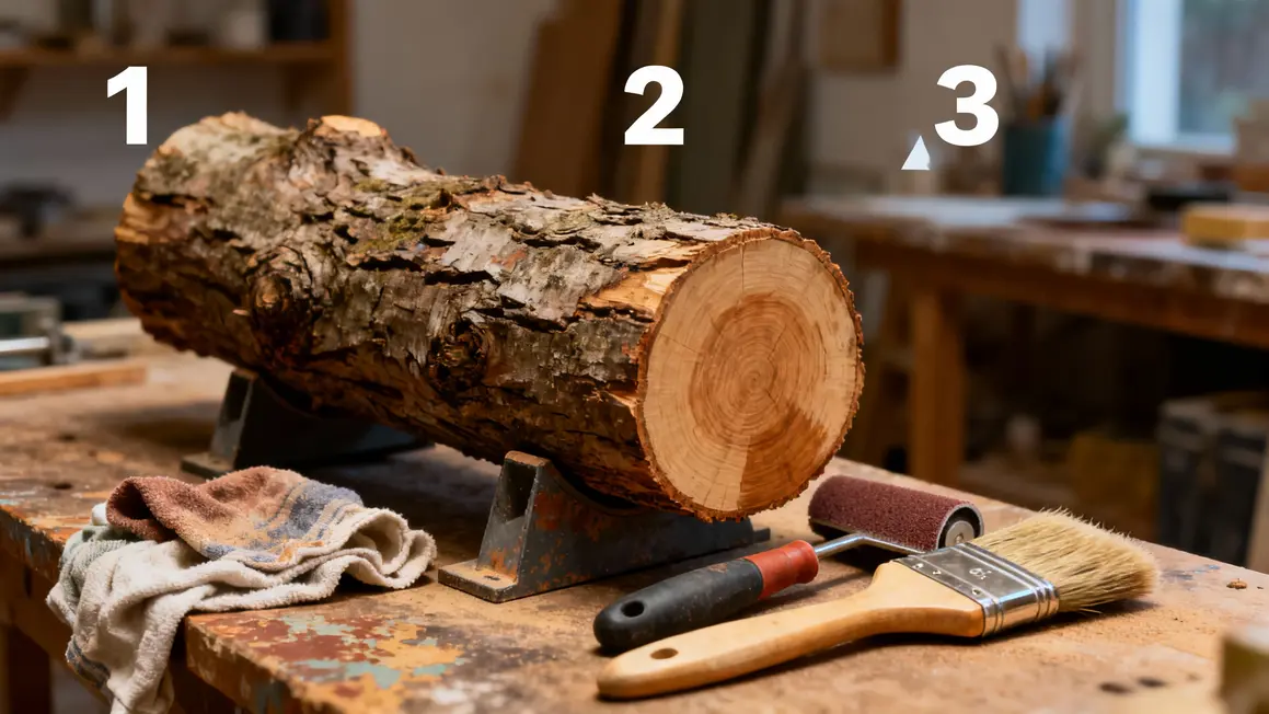 Tronc arbre déco outils ponçage entretien