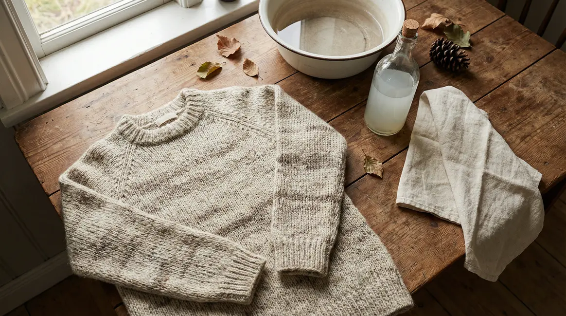 pull en laine à plat avec accessoires lavage