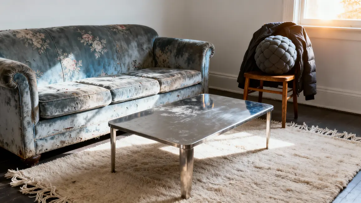 Salon figé lumière blanche canapé delavé