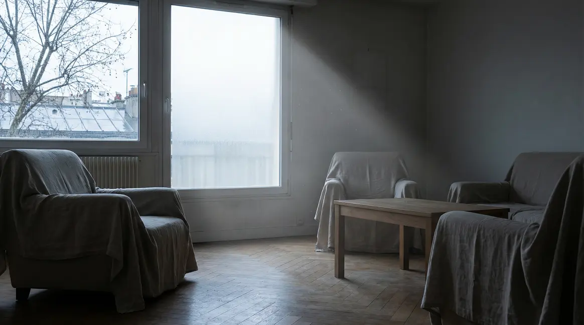 Salon parisien sombre lumière blanche ambiance froide