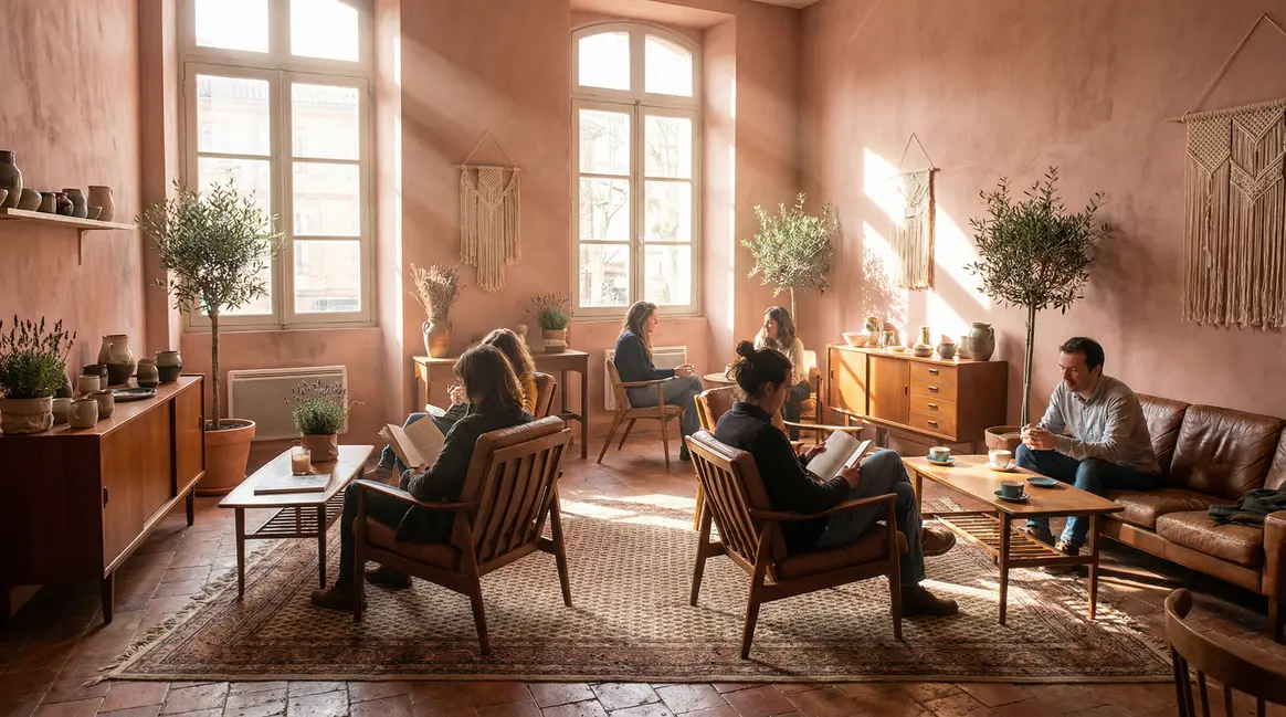 Salon lumineux deco vintage retro contemporain plantes