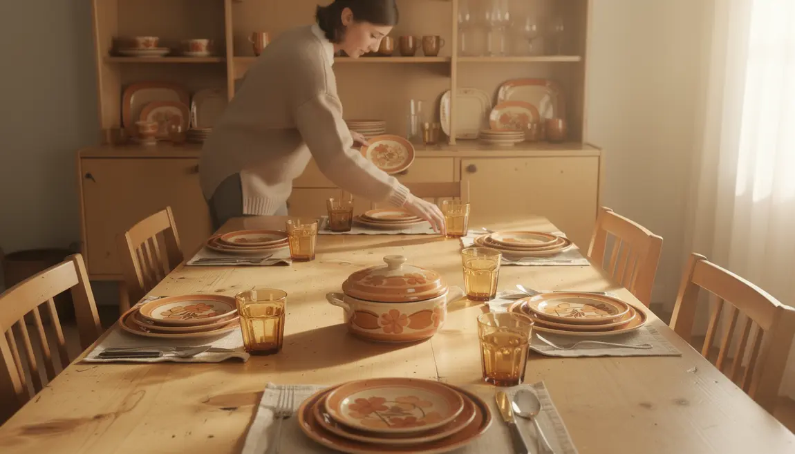 Table décorée vaisselle vintage annees 70