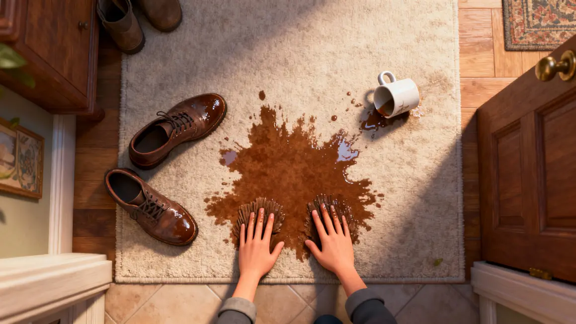 tache brune sur tapis clair entree domestique
