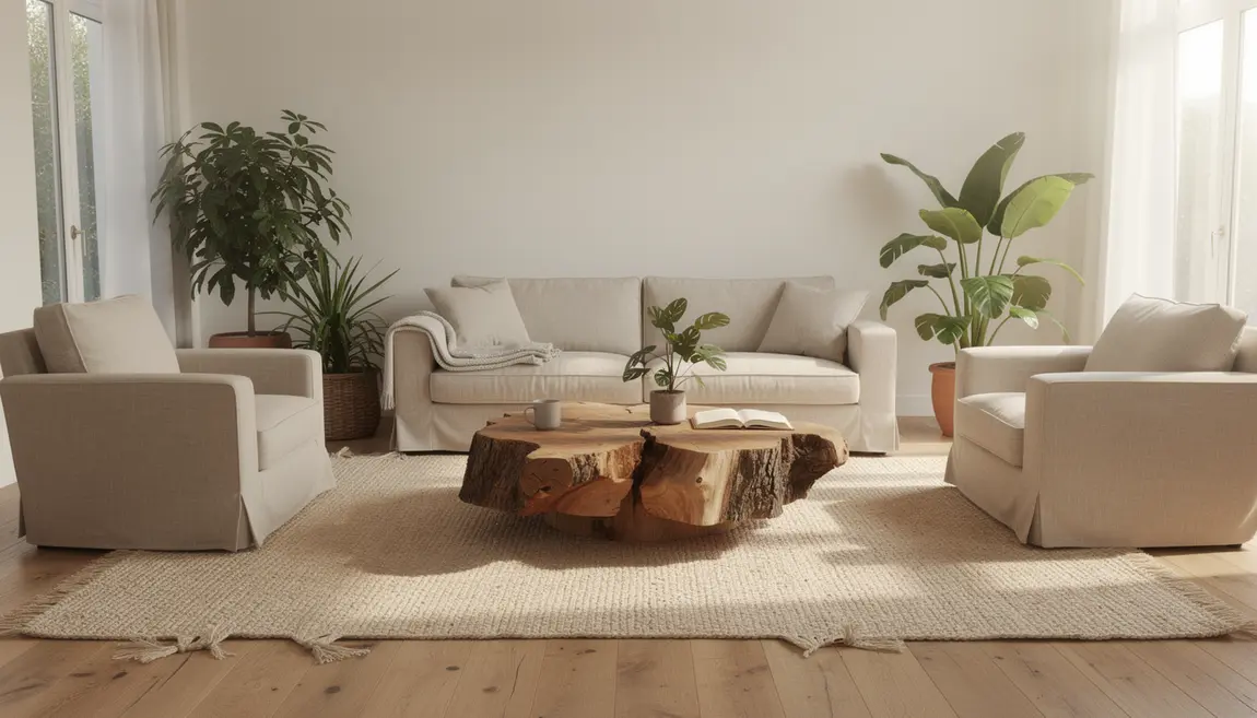 Table basse tronc d'arbre bois brut salon déco poétique