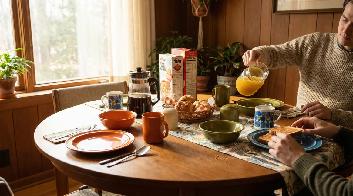 Vaisselle vintage années 60 décor rétro petit-déjeuner familial