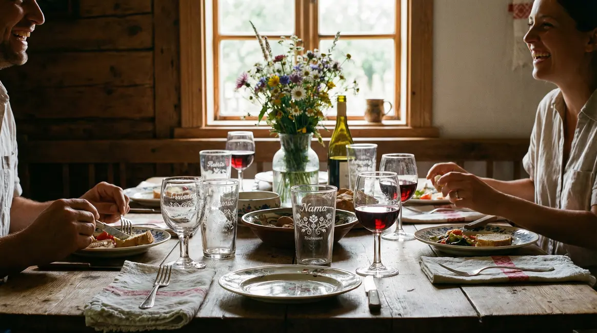 verres personnalisés gravés sur table chaleur village