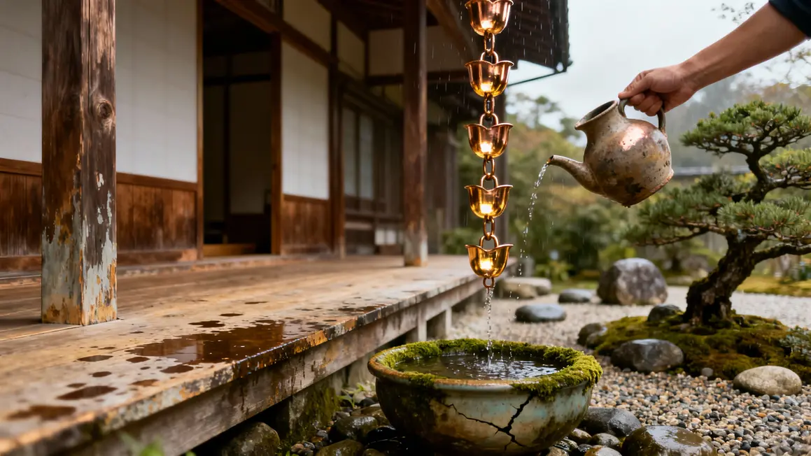 Chaine auvent cuivre cruche pluie japon