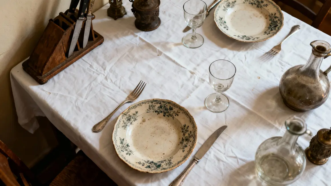 Dressage table à la française, couverts alignés, verres en diagonale