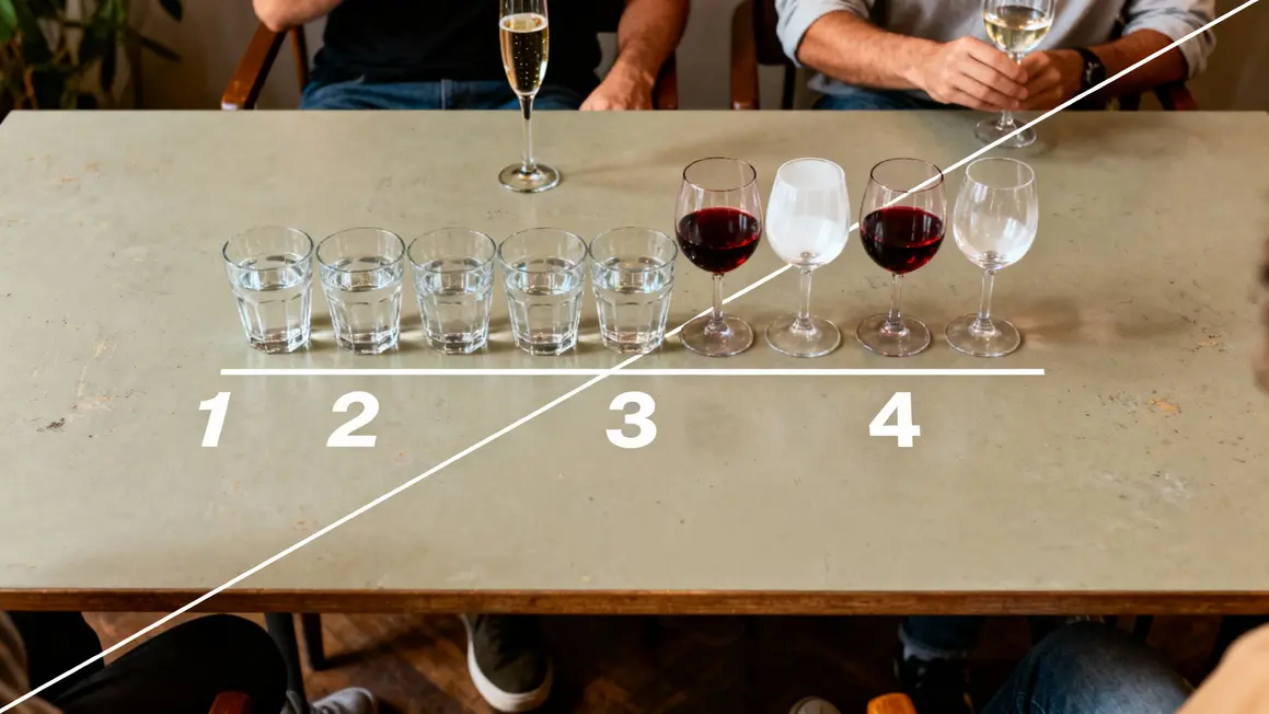 Disposition etiquette verres eau vin rouge blanc flute