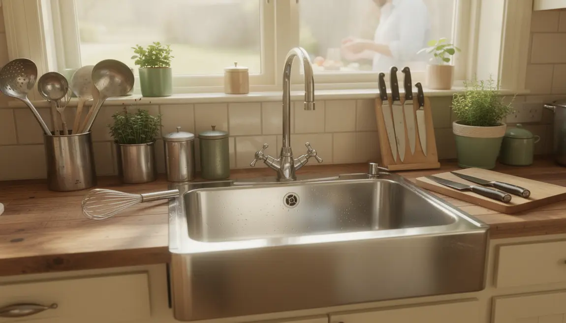 Evier inox brillant cuisine rétro moderne