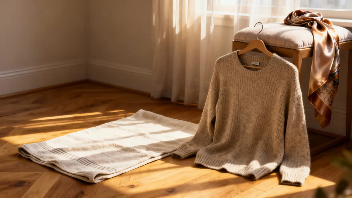 Pull laine séchage à plat et étole soie suspendue, méthodes entretien textile fragile