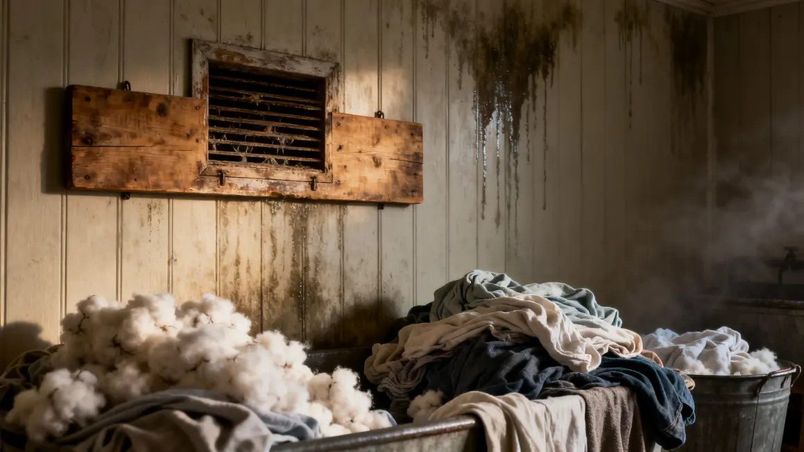 placard ancien humide avec linge coton lin