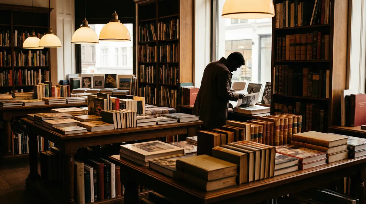 Boutique Taschen avec livres d'art sous lumiere douce