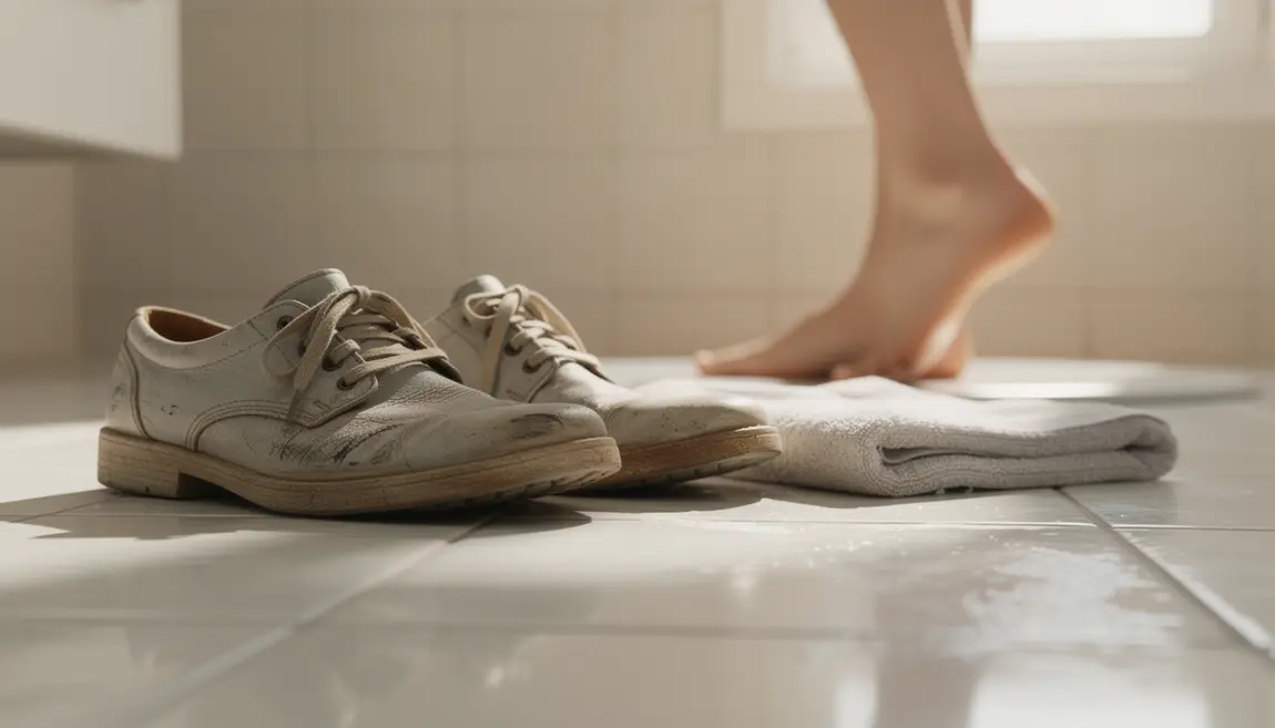 Chaussures hygiéniques et pied salle de bain verrue plantaire
