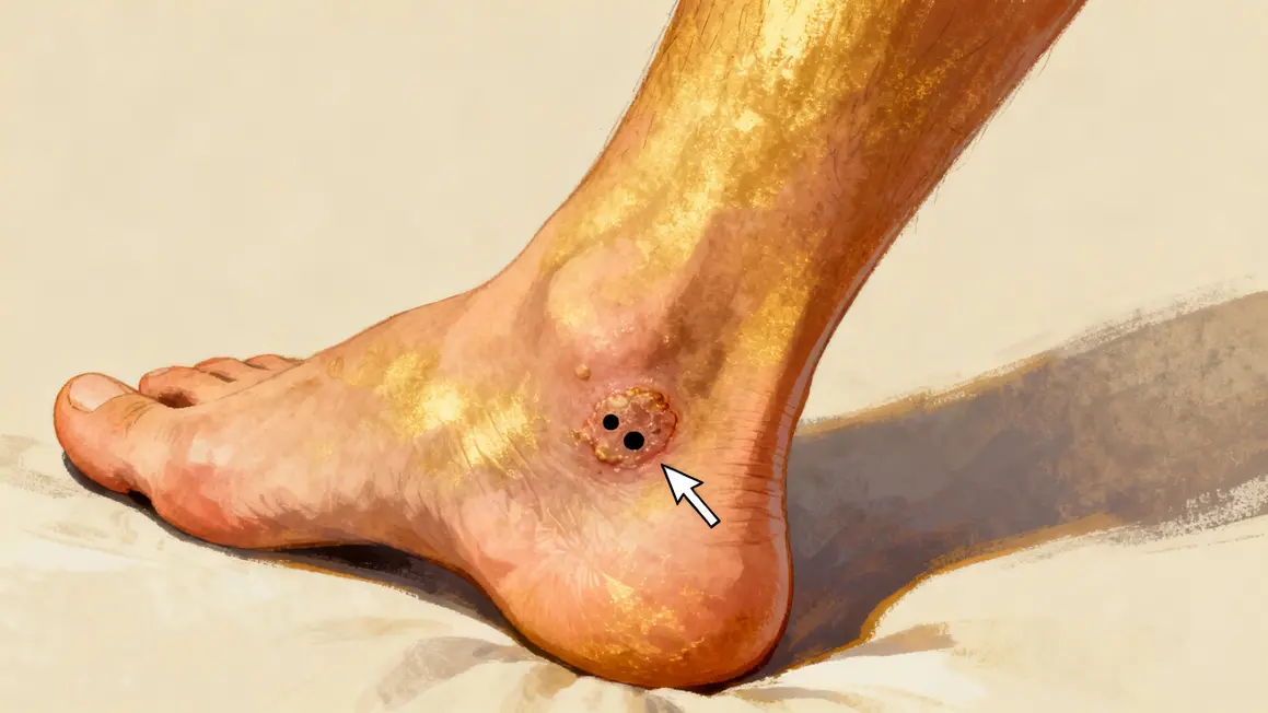 Pied vue dessous avec verrue plantaire HPV