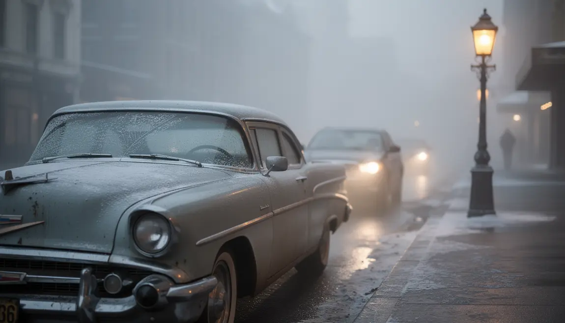 Voiture vintage hiver pare-brise embué