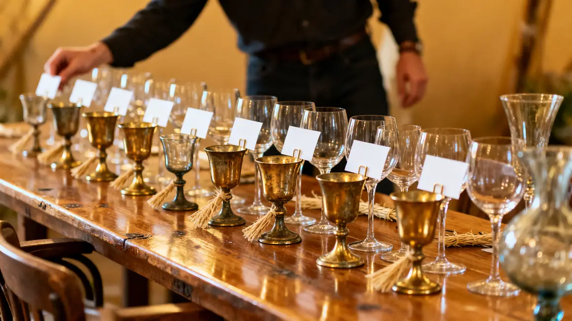 Table raffinée avec accessoires déco sur verres alignés