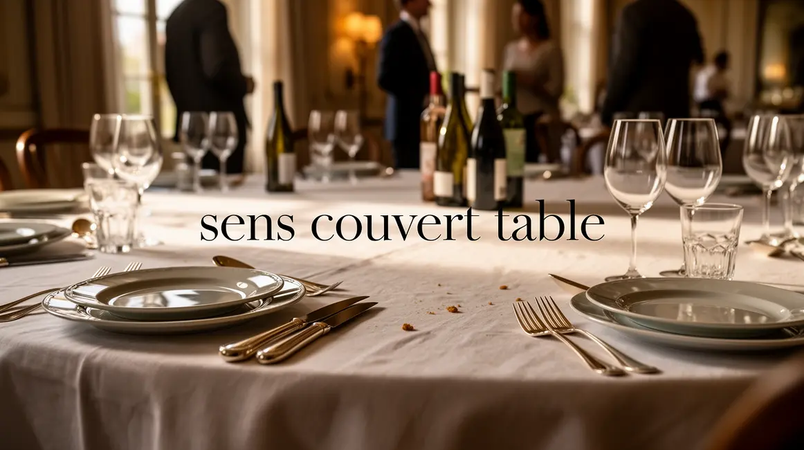 Grande table de réception dressée, couverts argent, ambiance chaleureuse